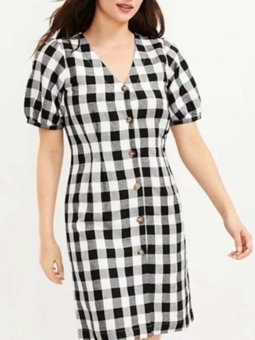 Loft Gingham Button Down Shift Dress